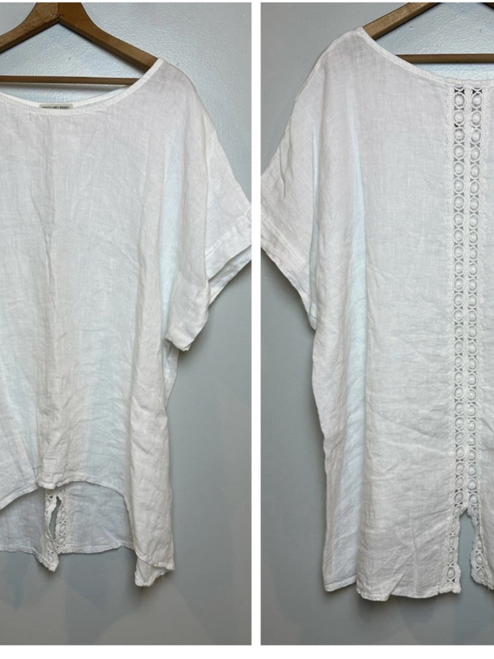 Terzo Millennio 100% Linen Top White Crochet Lace Accent Italy Size 2X NWT